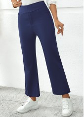Dark Blue Pocket Straight Leg Elastic Waist Pants