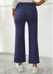 Dark Blue Pocket Straight Leg Elastic Waist Pants