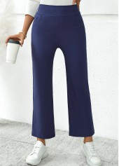 Dark Blue Pocket Straight Leg Elastic Waist Pants