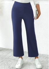 Dark Blue Pocket Straight Leg Elastic Waist Pants