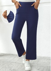 Dark Blue Pocket Straight Leg Elastic Waist Pants