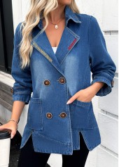 Denim Blue Tummy Coverage Long Sleeve Lapel Coat