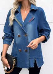 Denim Blue Tummy Coverage Long Sleeve Lapel Coat