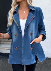 Denim Blue Tummy Coverage Long Sleeve Lapel Coat