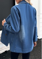 Denim Blue Tummy Coverage Long Sleeve Lapel Coat