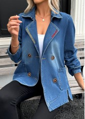 Denim Blue Tummy Coverage Long Sleeve Lapel Coat