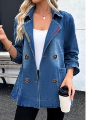 Denim Blue Tummy Coverage Long Sleeve Lapel Coat