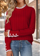 Red Tummy Coverage Long Sleeve Round Neck Sweater