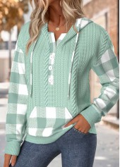 Plus Size Sage Green Tummy Coverage Plaid Hoodie | thumb picture 
