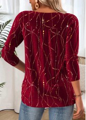 Wine Red Tummy Coverage Geometric Print T Shirt | thumb picture 