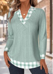 Light Green Tummy Coverage Plaid Long Sleeve T Shirt | thumb picture 