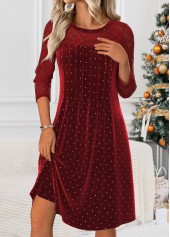 Wine Red Tummy Coverage Polka Dot Long Sleeve Dress | thumb picture 