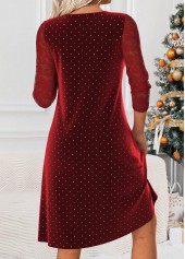 Wine Red Tummy Coverage Polka Dot Long Sleeve Dress | thumb picture 