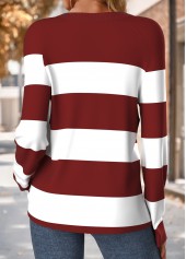 Wine Red Tummy Coverage Striped Long Sleeve T Shirt | thumb picture 
