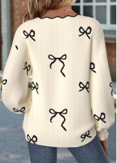 Beige Curved Hem Long Sleeve V Neck Sweatshirt | thumb picture 