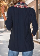 Navy Tummy Coverage Plaid Long Sleeve Cowl Neck Sweatshirt | thumb picture 