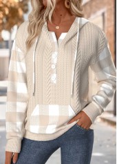 Light Camel Tummy Coverage Plaid Long Sleeve Hoodie