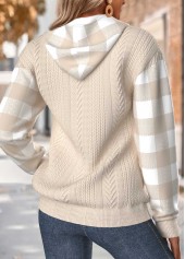 Light Camel Tummy Coverage Plaid Long Sleeve Hoodie