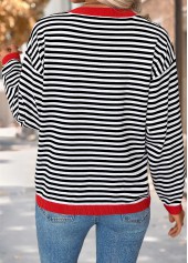 Black Patch Pocket Striped Long Sleeve Round Neck Sweater | thumb picture 