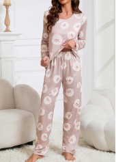 Skin Color Animal Print Lounge Top and Pants