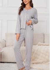 Grey Long Sleeve V Neck Lounge Top and Pants