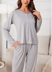 Grey Long Sleeve V Neck Lounge Top and Pants | thumb picture 