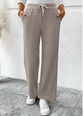 Gray Brown Pocket Wide Leg Elastic Waist Pants