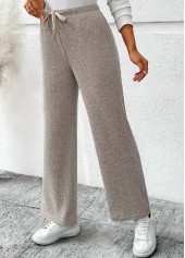 Gray Brown Pocket Wide Leg Elastic Waist Pants