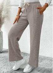 Gray Brown Pocket Wide Leg Elastic Waist Pants
