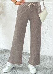 Gray Brown Pocket Wide Leg Elastic Waist Pants