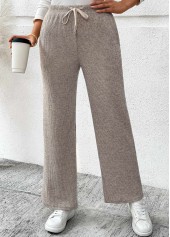 Gray Brown Pocket Wide Leg Elastic Waist Pants
