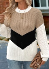 Light Camel Tummy Coverage Long Sleeve Round Neck Sweater | thumb picture 