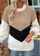 Light Camel Tummy Coverage Long Sleeve Round Neck Sweater | thumb picture 