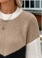 Light Camel Tummy Coverage Long Sleeve Round Neck Sweater | thumb picture 