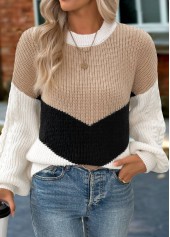 Light Camel Tummy Coverage Long Sleeve Round Neck Sweater | thumb picture 