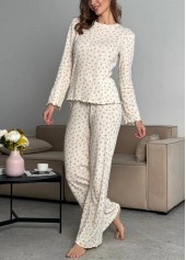 Beige Ditsy Floral Print Lounge Top and Pants