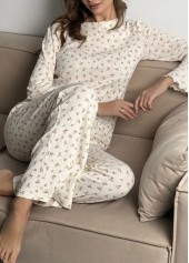 Beige Ditsy Floral Print Lounge Top and Pants | thumb picture 