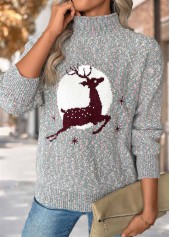 Christmas Multi Color Tummy Coverage Elk Print Sweater | thumb picture 