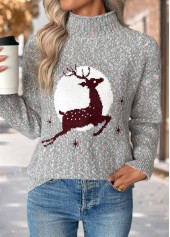 Christmas Multi Color Tummy Coverage Elk Print Sweater | thumb picture 