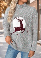Christmas Multi Color Tummy Coverage Elk Print Sweater