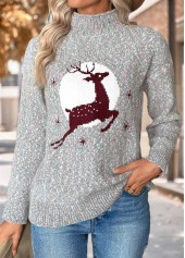 Christmas Multi Color Tummy Coverage Elk Print Sweater | thumb picture 