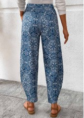Denim Blue Pocket Tribal Print Jogger Elastic Waist Pants
