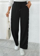 Black Pocket Wide Leg Elastic Waist High Waisted Pants | thumb picture 