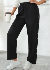 Black Pocket Wide Leg Elastic Waist High Waisted Pants | thumb picture 