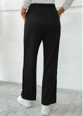Black Pocket Wide Leg Elastic Waist High Waisted Pants | thumb picture 