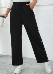Black Pocket Wide Leg Elastic Waist High Waisted Pants | thumb picture 