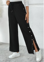 Black Pocket Wide Leg Elastic Waist High Waisted Pants