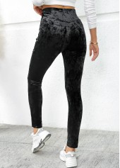Black Pocket Skinny Elastic Waist High Waisted Pants | thumb picture 