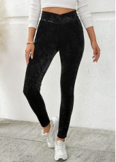 Black Pocket Skinny Elastic Waist High Waisted Pants | thumb picture 