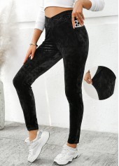 Black Pocket Skinny Elastic Waist High Waisted Pants